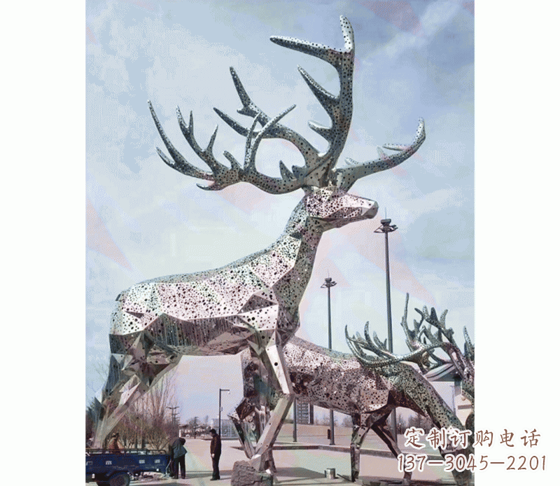 大型不锈钢梅花鹿摆件雕塑