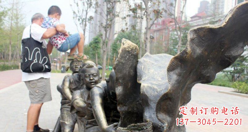 拔萝卜的儿童小区景观铜雕