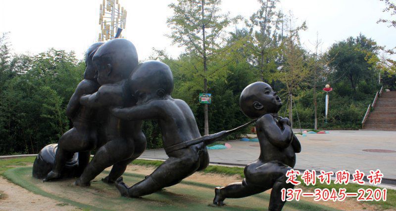 拔萝卜的小孩街边景观铜雕