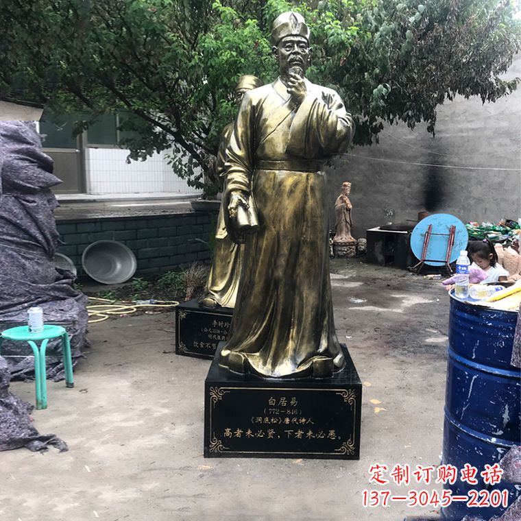 白居易-中国古代著名现实主义诗人玻璃钢仿铜雕像