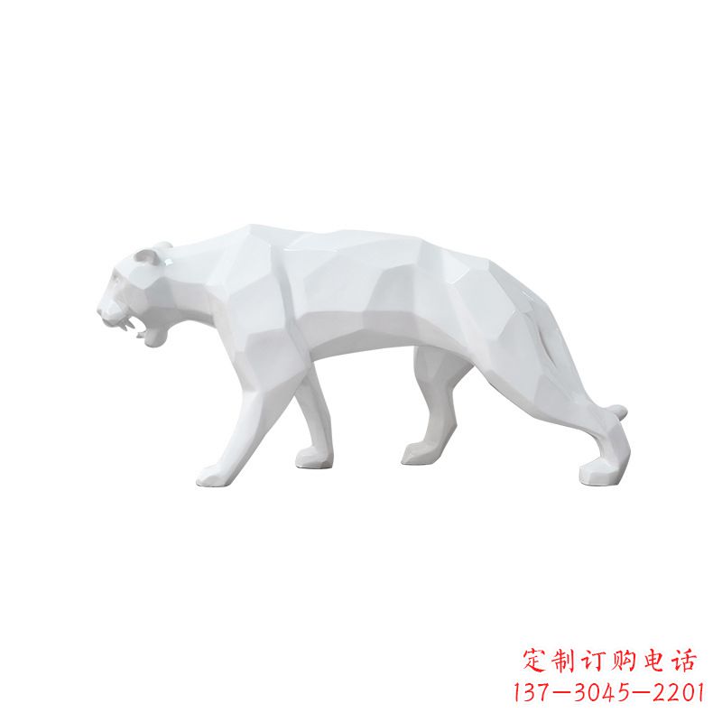 白色几何面抽象豹子玻璃钢雕塑