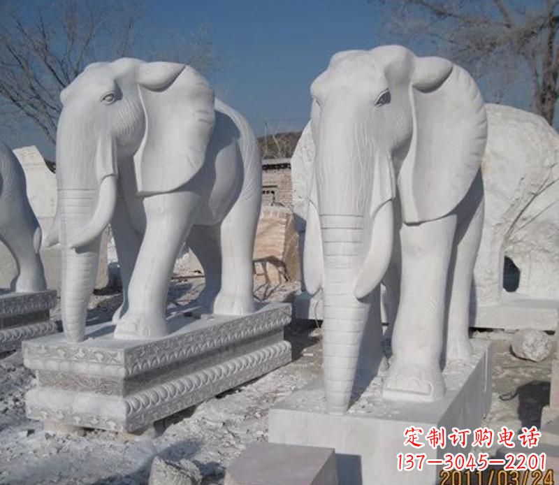 大象雕塑 - 白色/石头/大象 大象雕塑 - 白色/石头/大象