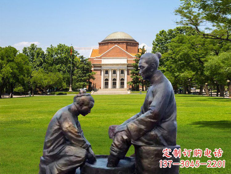 百善孝为先洗脚公园人物玻璃钢仿铜雕塑