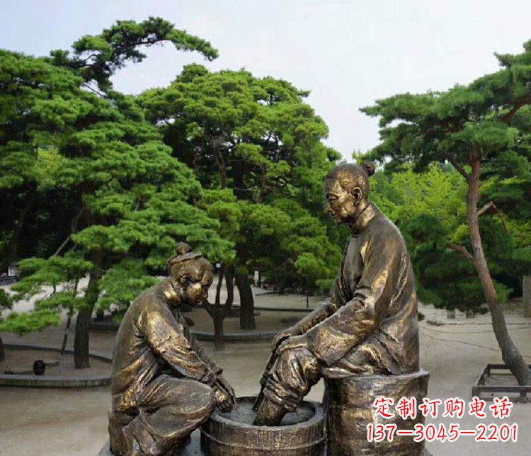 百善孝为先洗脚人物铜雕摆件