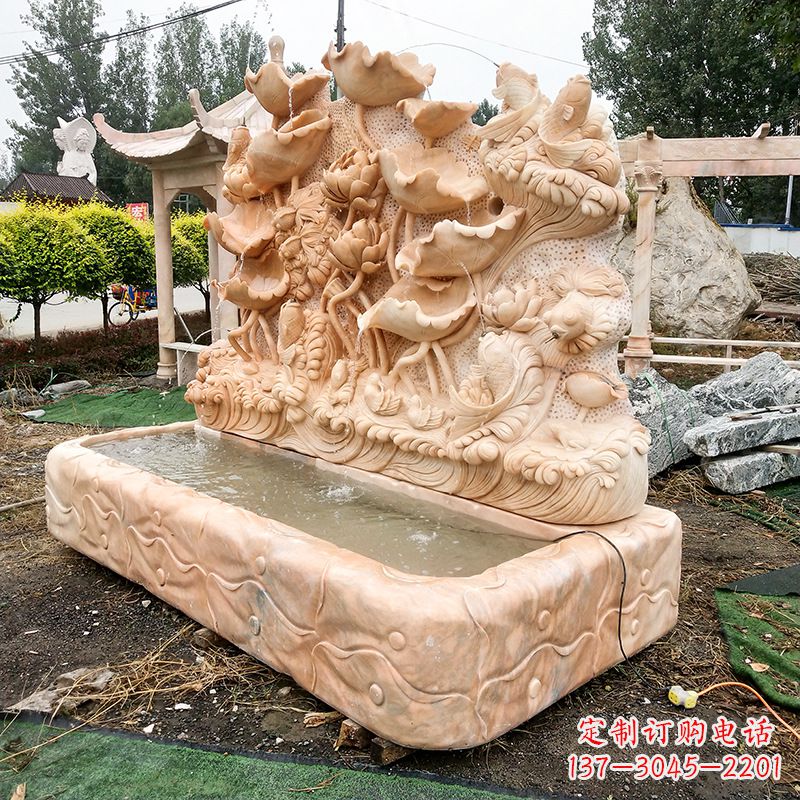 半边流水花钵石雕