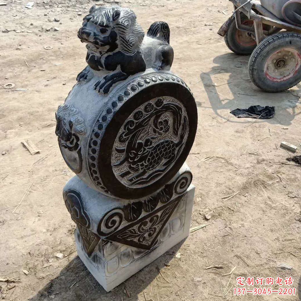 抱鼓石的雕刻-青石古建大门雕塑摆件