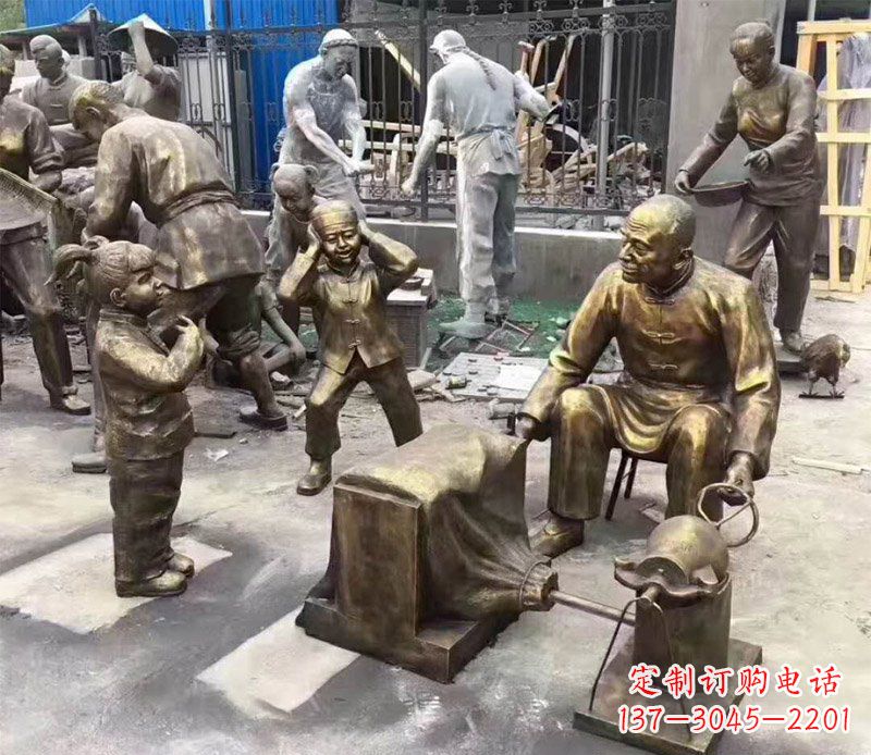爆米花街边人物铜雕
