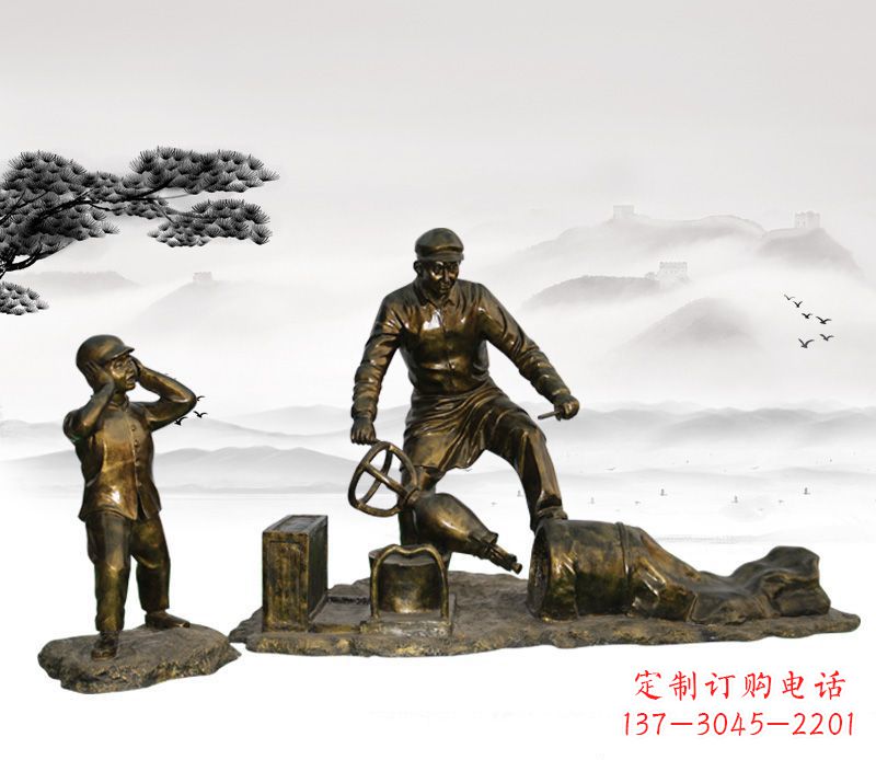 爆米花民俗人物铜雕