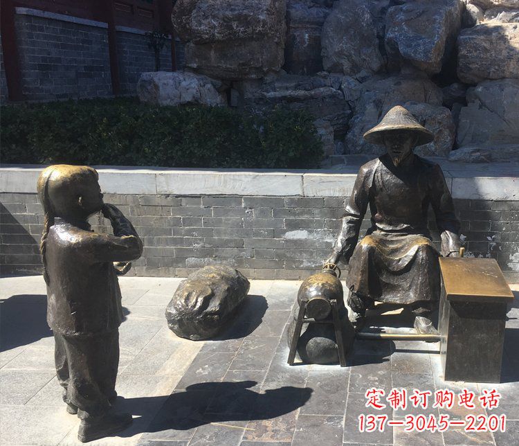 爆米花人物街边小品铜雕