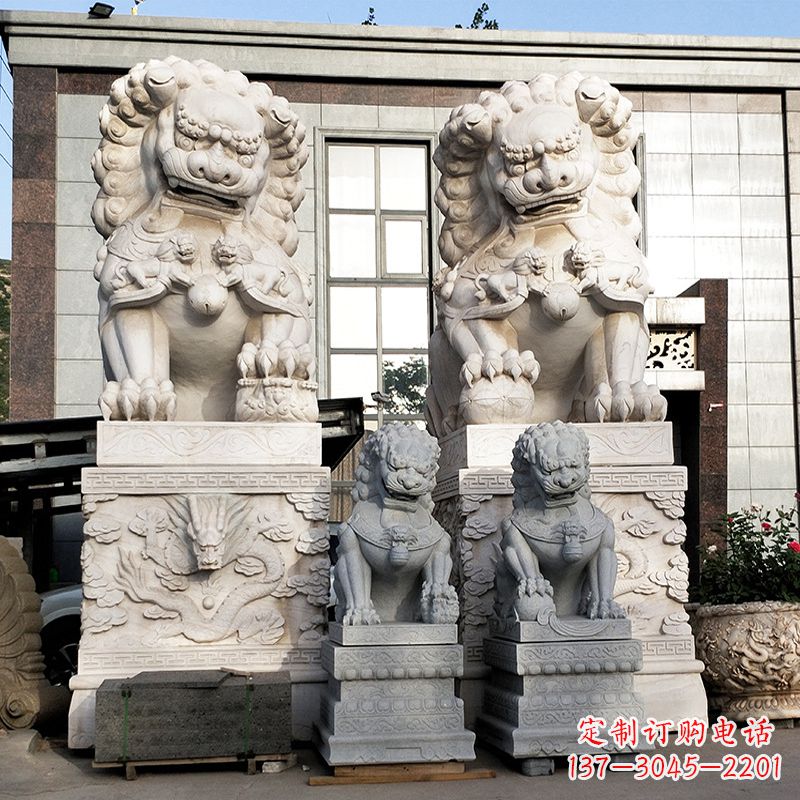 北京的石狮子-景区园林大型汉白玉看门神兽