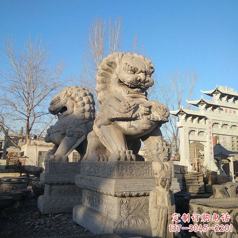 北京石雕狮子-企业楼宇大门动物雕塑摆件
