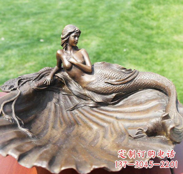 贝壳上的美人鱼园林景观铜雕