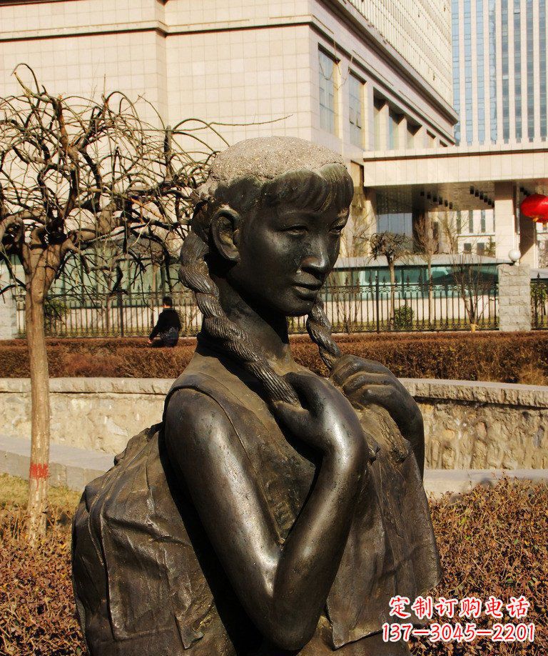 背书包的女孩公园人物铜雕