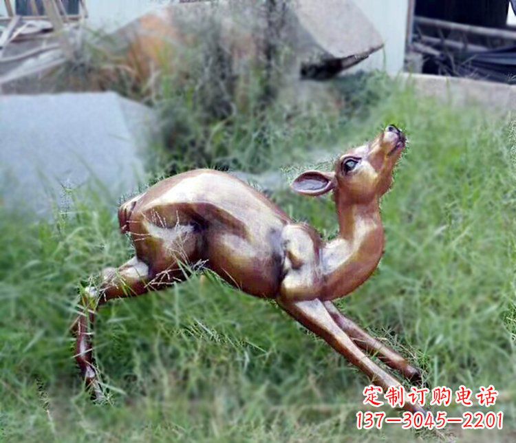 奔跑的小鹿公园玻璃钢仿铜动物摆件