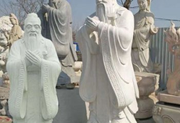 孔子精美雕刻白石摆件