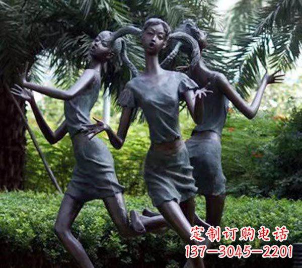 编花篮的女孩人物铜雕