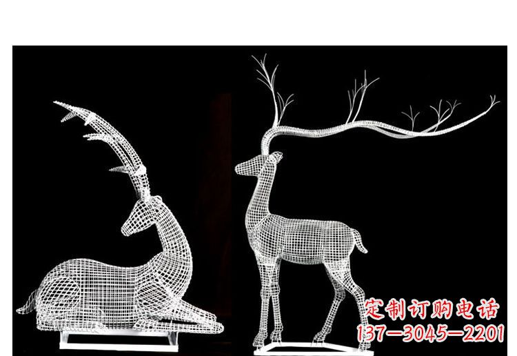 别墅不锈钢镂空鹿雕塑