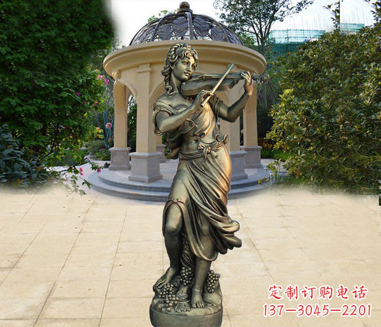 别墅拉小提琴的人物景观铜雕塑