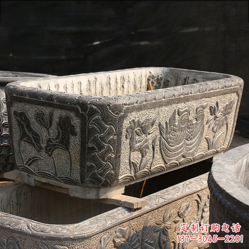 别墅石雕槽水缸