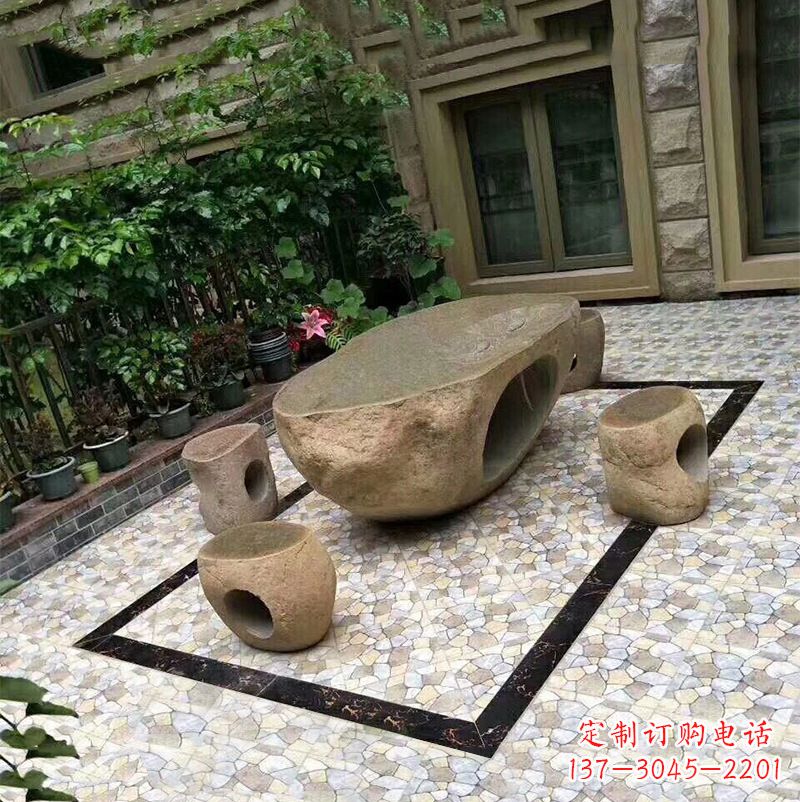 别墅庭院创意异形石桌凳