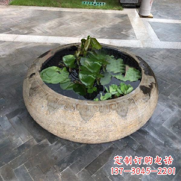 别墅庭院仿古做旧石雕鱼缸