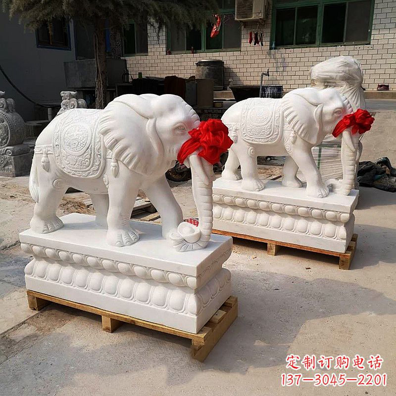 别墅庭院看门招财动物雕塑之汉白玉石雕大象