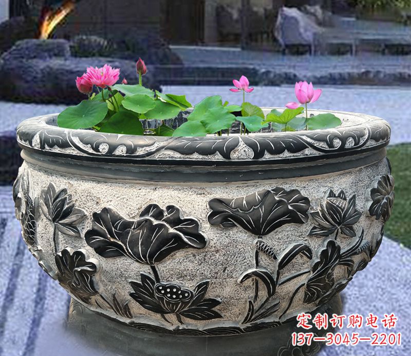 别墅庭院石雕鱼缸