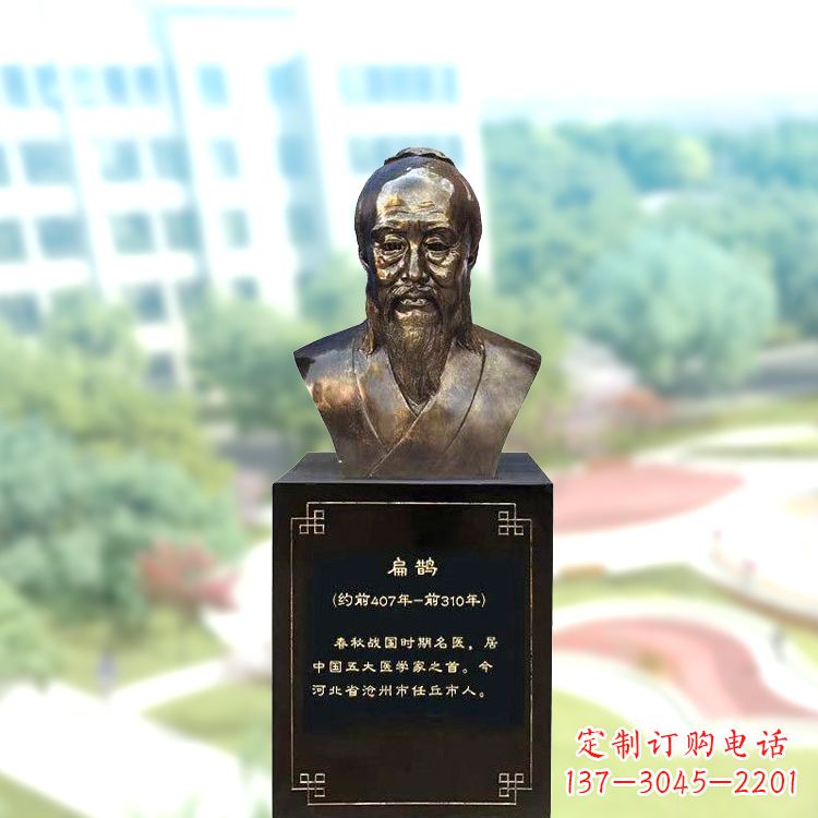 玻璃钢扁鹊头像雕塑-仿铜历史名人著名医生半身像雕塑