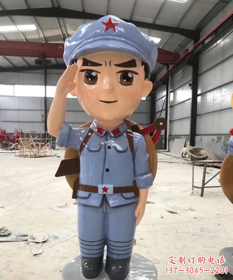 玻璃钢彩绘八路军人物雕塑
