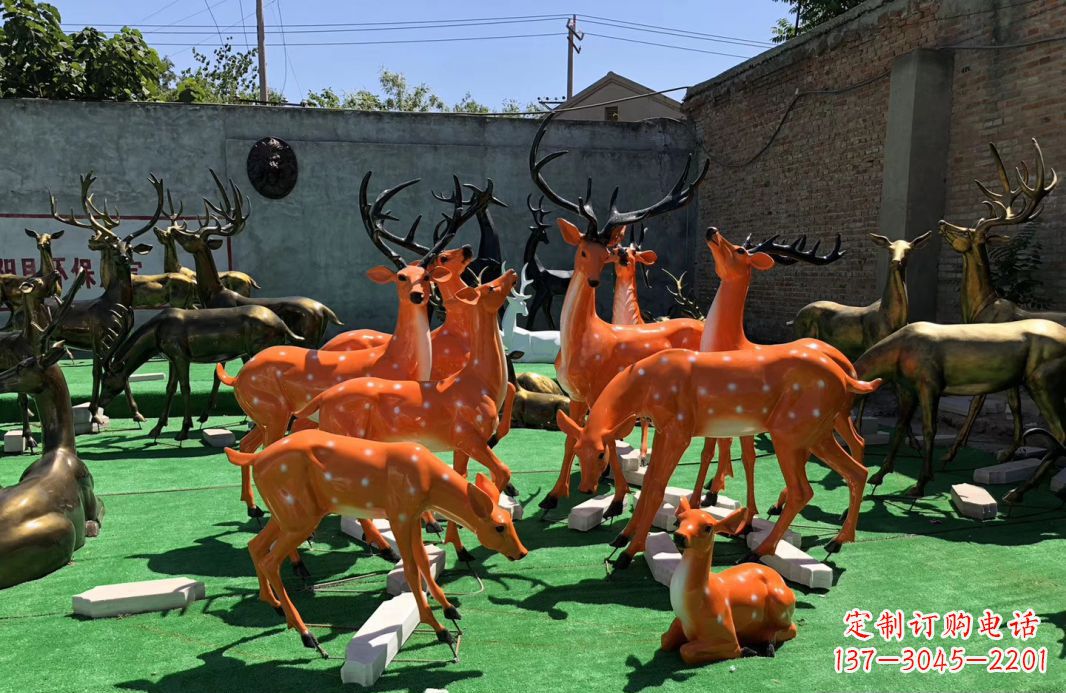 玻璃钢彩绘梅花鹿雕塑别墅庭院仿真动物摆件
