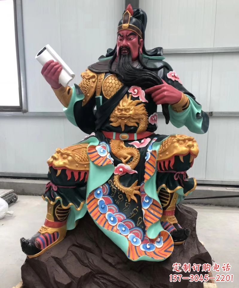 玻璃钢彩绘武财神关公雕像
