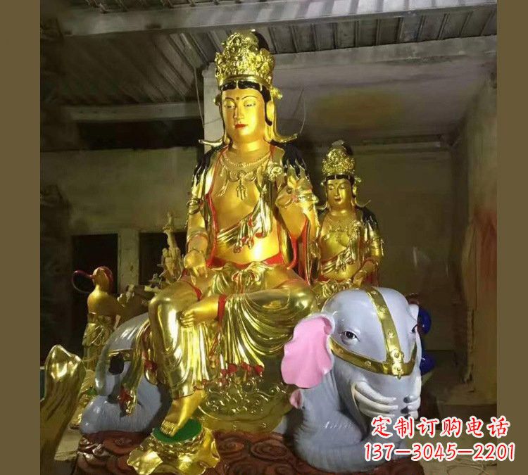 玻璃钢乘大象的普贤菩萨雕塑