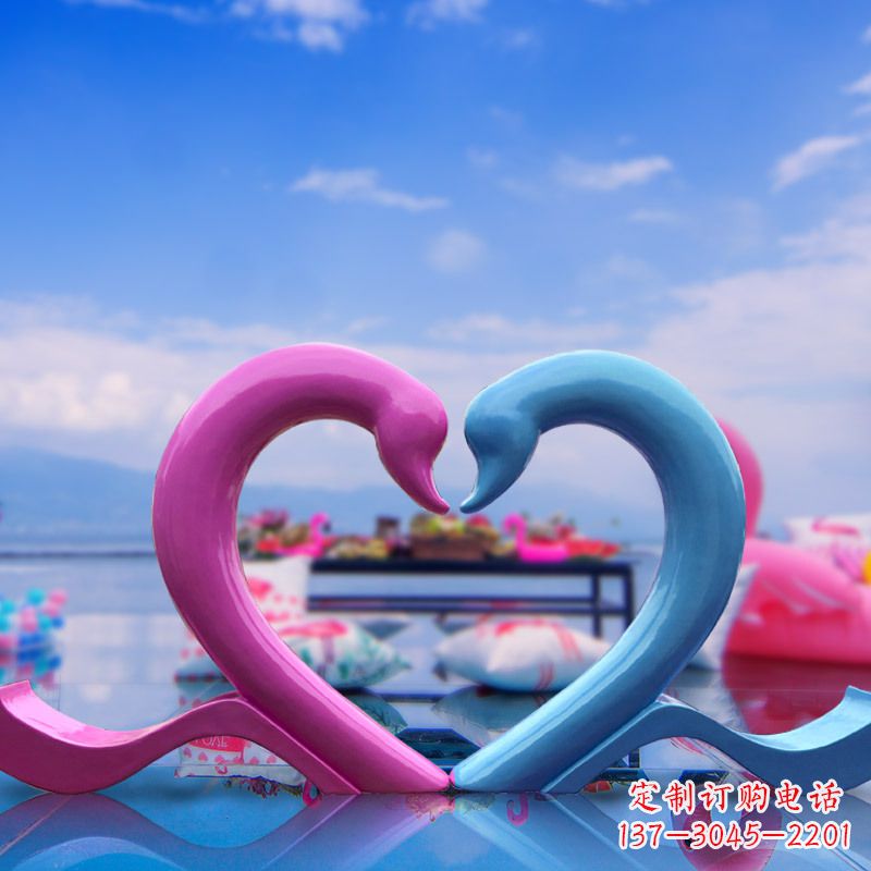 玻璃钢抽象爱心天鹅雕塑摆件-旅游景区商场拍照美陈雕塑