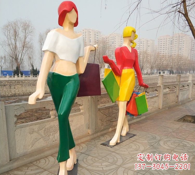 玻璃钢抽象购物人物雕塑