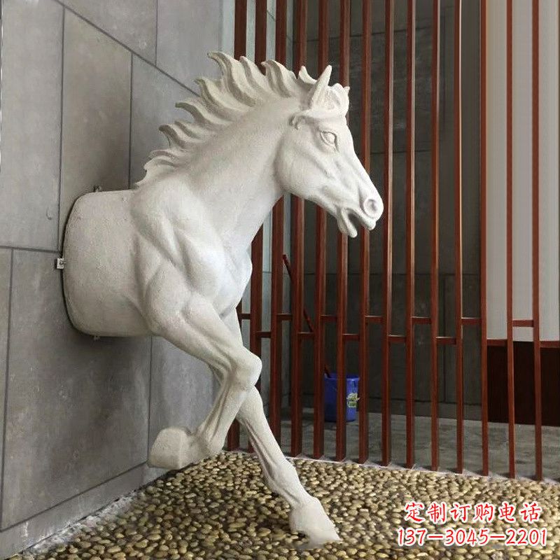 玻璃钢创意马雕塑-穿墙而过的动物雕塑摆件