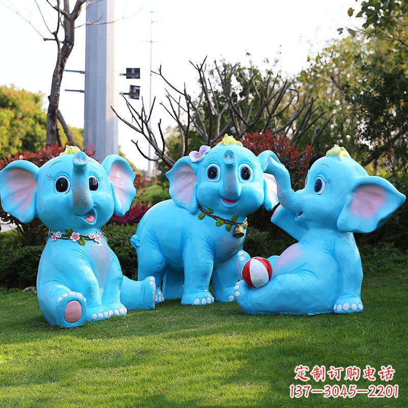玻璃钢大象头雕塑-公园商场玻璃钢卡通小象美陈摆件