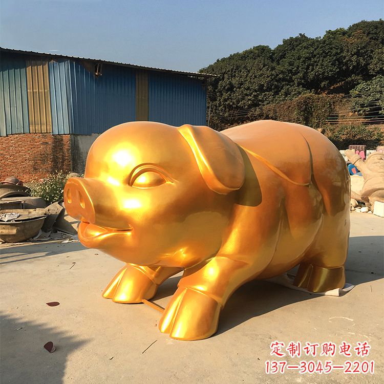 玻璃钢大型漆金猪仔雕塑-大型商场美陈动物雕塑
