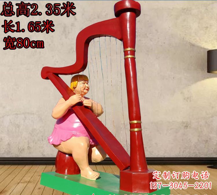 玻璃钢弹竖琴人物雕塑