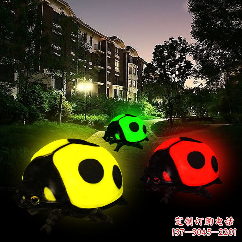 玻璃钢发光七星瓢虫雕塑璀璨夺目的夜景 玻璃钢发光七星瓢虫雕塑璀璨夺目的夜景
