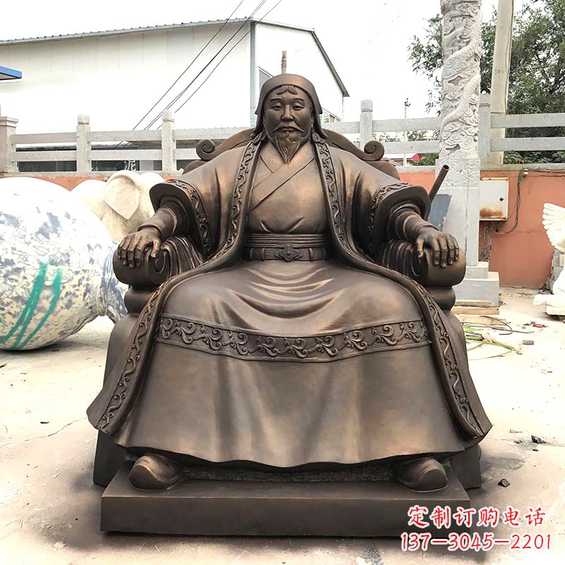 玻璃钢仿铜成吉思汗雕塑-中国古代著名帝王军事家雕像