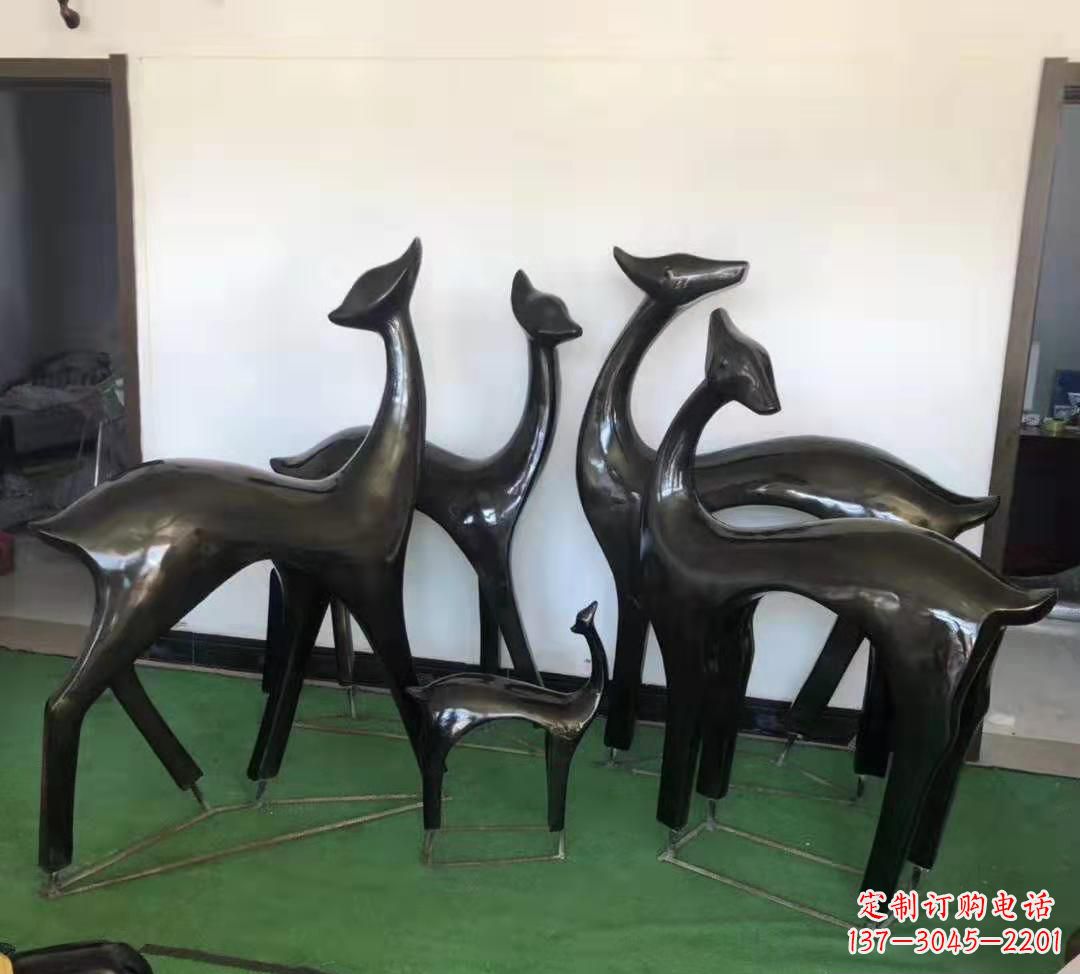 玻璃钢仿铜抽象小鹿雕塑庭院景观摆件