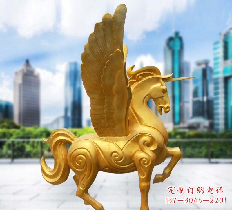 玻璃钢仿铜飞马独角兽雕塑