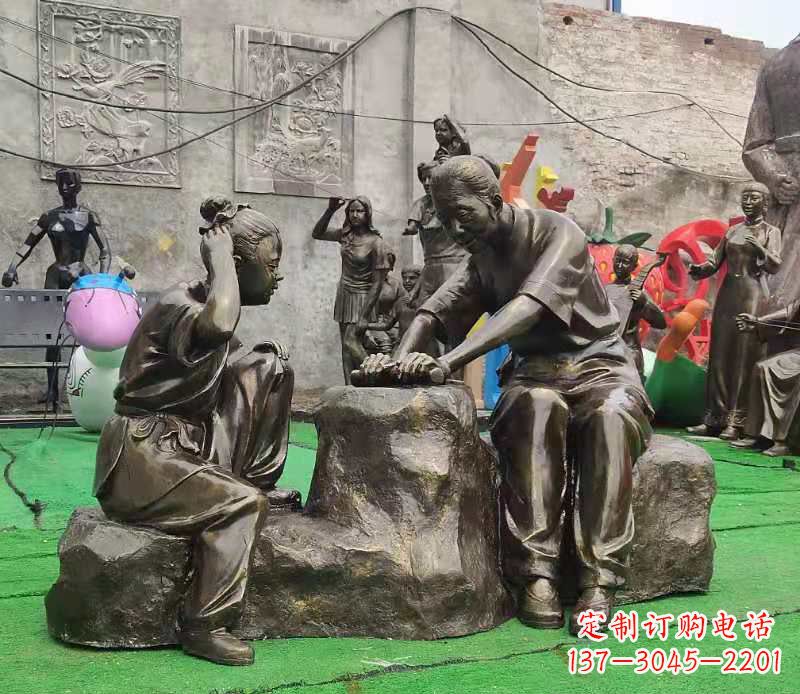 玻璃钢仿铜古代人物铁杵磨成针雕塑
