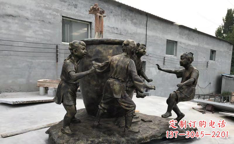 玻璃钢仿铜古代寓言故事司马光砸缸雕塑