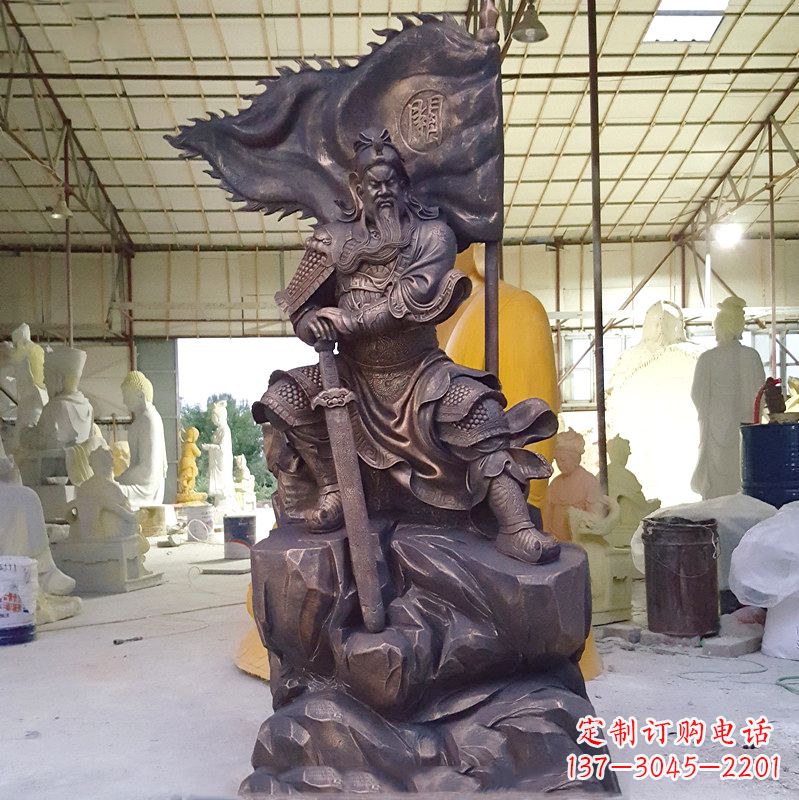 玻璃钢仿铜关公雕塑