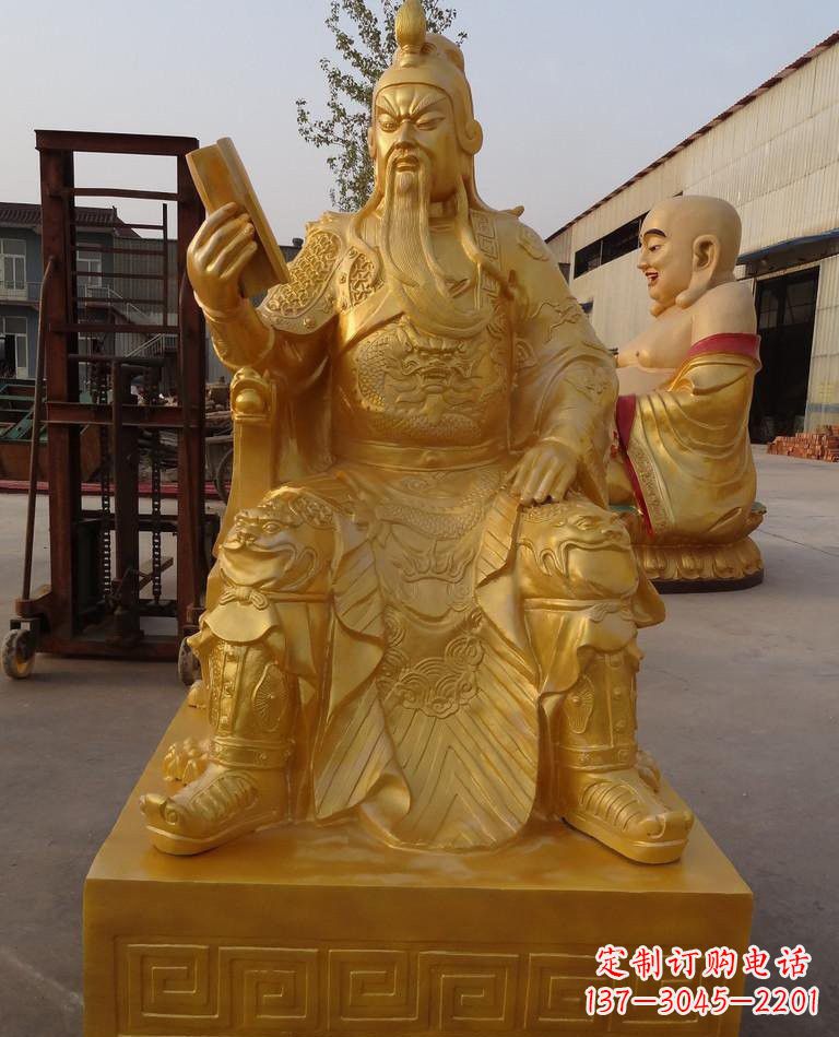 玻璃钢仿铜关公读春秋