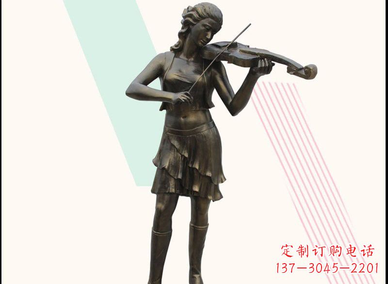 玻璃钢仿铜拉小提琴的女孩