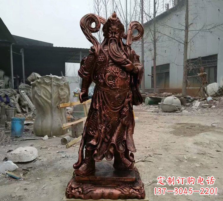 玻璃钢仿铜捋须关公雕塑
