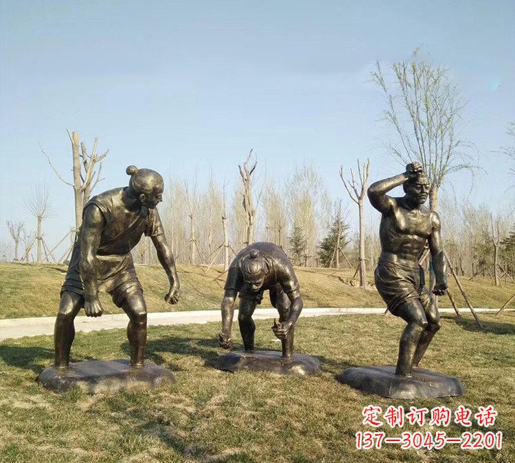 玻璃钢仿铜农耕文化插秧人物雕塑
