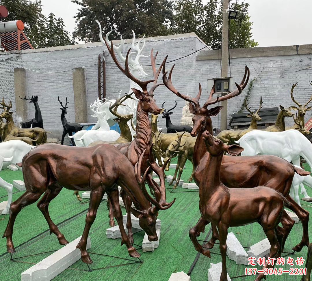 玻璃钢仿铜群鹿雕塑公园仿真动物雕塑 (9)